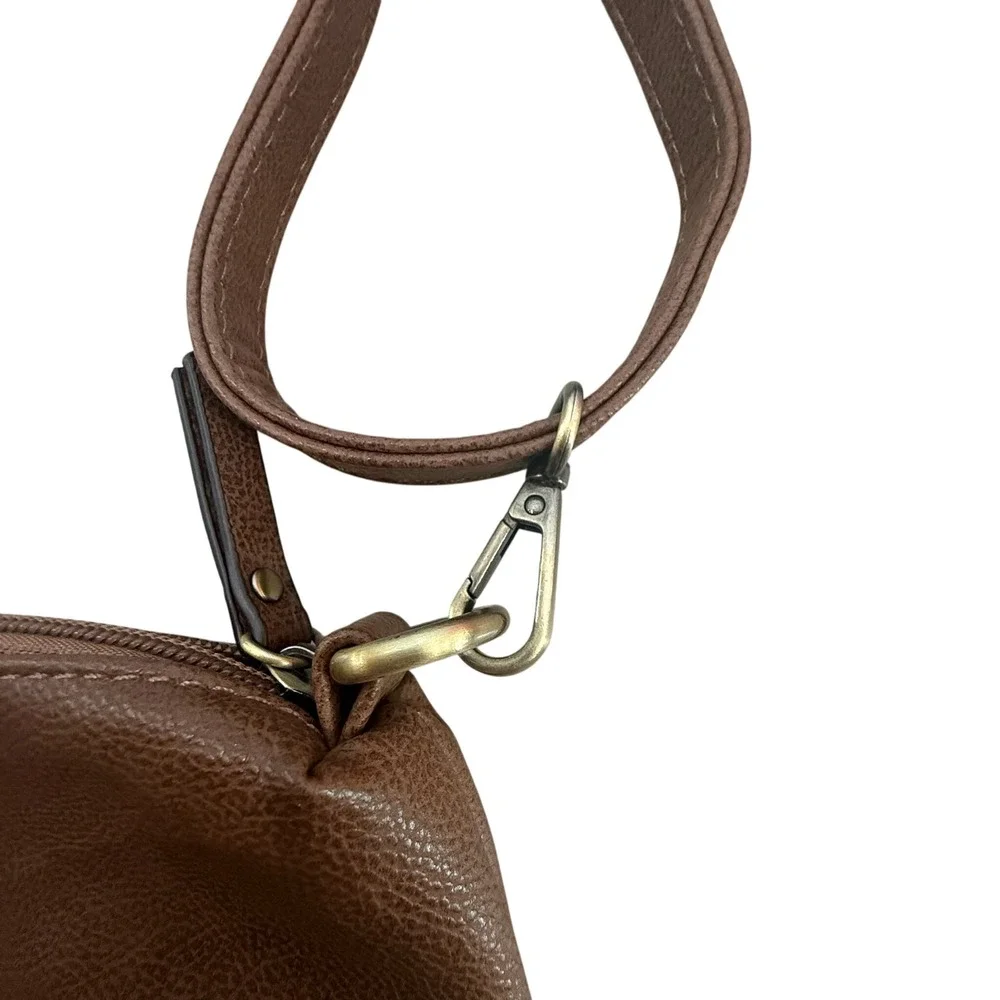 Joy Susan Brown Pebbled Vegan Leather Crossbody Bag Adjustable Strap